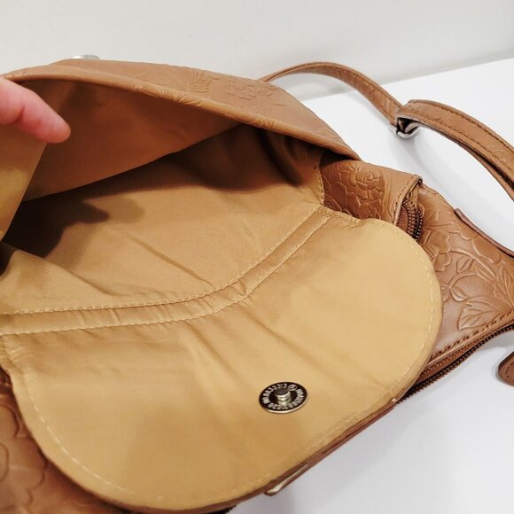 MultiSac Brown Tan Zig Zag Crossbody Shoulder Bag Purse Floral - Picture 6 of 8